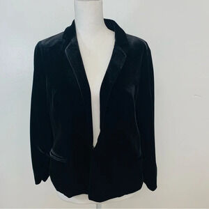 Jones NY Black Velvet Blazer Woman 8 Pocket Lined 3/4 Sleeve Holiday Goth Formal